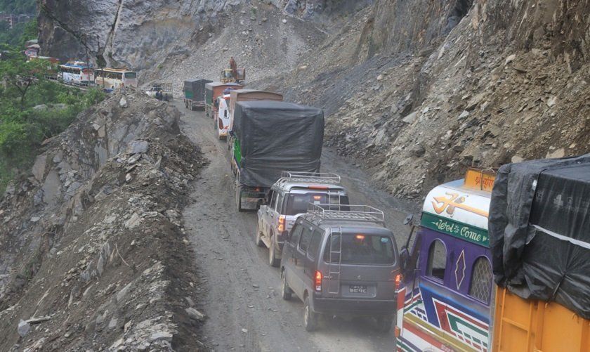 Continuous Rain Disrupts Traffic Along Muglin–Narayangadh Highway